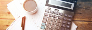 calculator and coffee